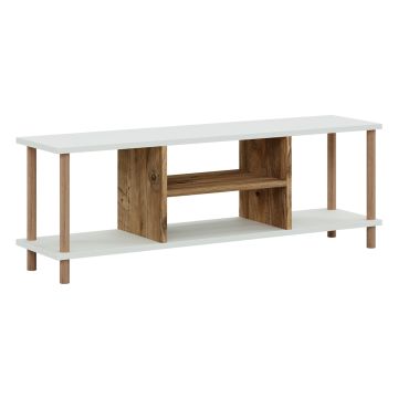 Meuble TV Ærøskøbing avec espace de rangement 43 x 120 x 29 cm blanc / effet bois [en.casa]