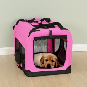 [pro.tec] Cage de Transport pour Chien Box de Transport pour Chien Chenil Polyester Pliant Rose Taille S