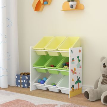 Étagère de rangement Muxía pour enfant avec 9 bacs ouverts blanc / vert / jaune [en.casa]