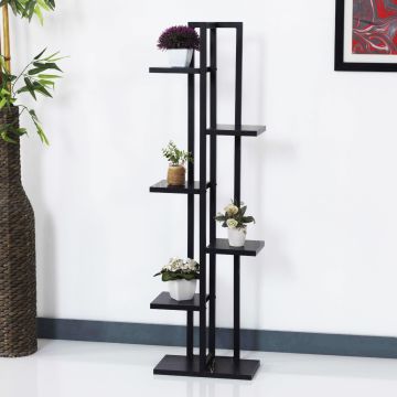 Support de plantes Tohmajärvi à 5 niveaux 120 x 34 x 21 cm marbre noir / noir [en.casa]