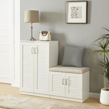 Meuble à chaussures Løten avec banquette MDF 97 x 120 x 36 cm blanc [en.casa]