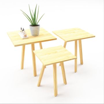 Lot de 3 tables basses gigognes Masku bois de pin 40 - 50 x 30 x 30 cm naturel [en.casa]