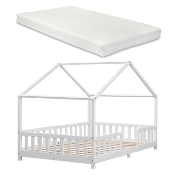 Lit d'enfant Treviolo Forme Maison avec Matelas à Mousse à Froid 200 x 120 cm Blanc [en.casa]