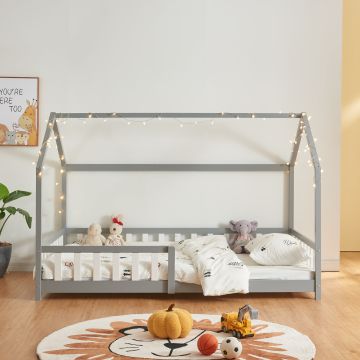 Lit cabane Hesel pour enfants bois de pin 120 x 200 cm gris [en.casa]