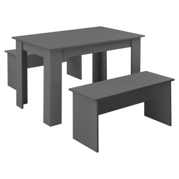 Lot de Table et 2 Bancs de Salle à Manger Hokksund pour 4 Personnes Gris [en.casa]