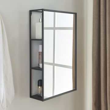 Miroir murale Sunne en forme rectangulaire acier 60 x 36 x 13 cm noir [en.casa]