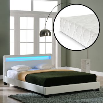 Corium Lit capitonné à LED Corium (Paris) avec matelas (140 | 160 | 180 | 200 x200cm)(7 Couleurs)(mousse froide) - avec cuir synthétique / housse  cuir synthétique / éclairage RVB / avec sommier à lattes /