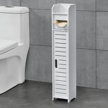 Meuble de Salle de Bain Placard Stylé Meuble de Rangement avec Dérouleur de Papier Toilette Porte-Rouleau Bois Composite 80 x 15 x 15 cm Blanc [en.casa]