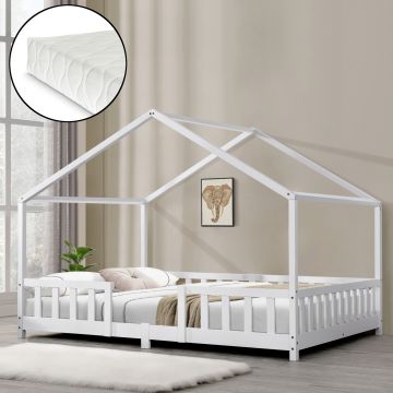 Lit d'enfant Treviolo Forme Maison avec Matelas à Mousse à Froid 200 x 120 cm Blanc [en.casa]