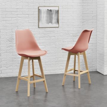 Lot de 2 Tabourets de Bar Lublin Similicuir Hêtre 105 x 48 x 58 cm Rose [en.casa]