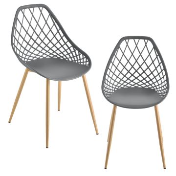 Set de 2 Chaises Warschau Plastique Gris Effet Hêtre [en.casa]