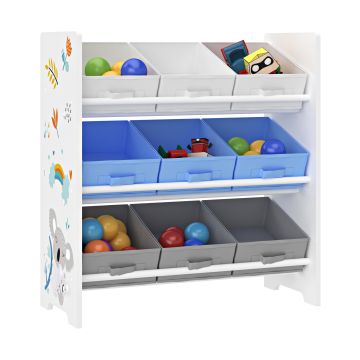 Étagère de rangement Boiro pour enfant avec 9 bacs pliables blanc / gris / bleu [en.casa]