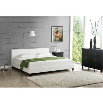 Lit Double Rembourré Albacete Sommier à Lattes Similicuir 160 x 200 cm Blanc Corium