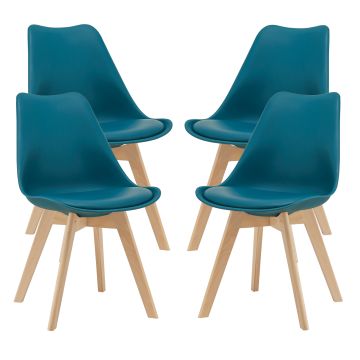 Lot de 4 Chaises de Salle à Manger Fläten Similicuir Hêtre Turquoise [en.casa]