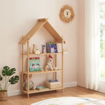 Bibliothèque à 3 niveaux pour enfant Hamarøy en forme de cabane bambou 137 x 90 x 30 cm naturel [en.casa]