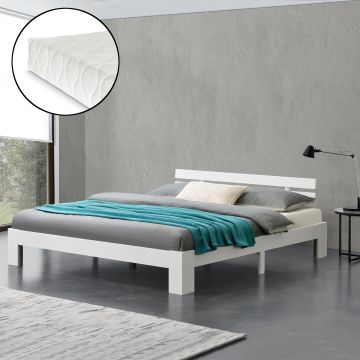 Cadre de Lit Double Nivala à Matelas à Mousse à Froid Pin 180 x 200 cm Blanc [en.casa]