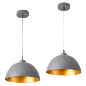 Lot de 2 Lampes à Suspension Toulon Hauteur Réglable Métal E27 Diamètre 30 cm Gris Doré [lux.pro]