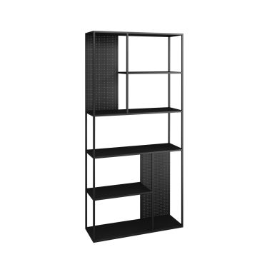 Étagère autoportante Vehmaa avec panneaux décoratifs acier 188 x 90 x 30 cm noir [en.casa]