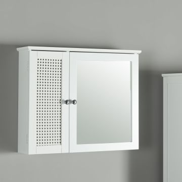 Armoire murale de salle de bain Karlsøy avec miroir MDF PVC effet rotin 50 x 60 x 15 cm blanc [en.casa]