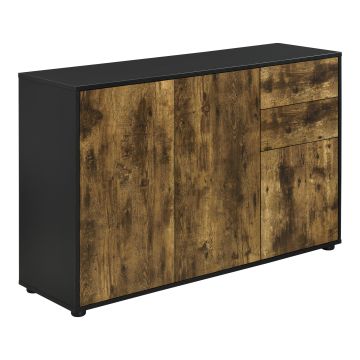 Commode Paarl avec 2 Tiroirs 3 Portes 74 x 117 x 36 cm Noir Mat Effet Chêne Foncé [en.casa]