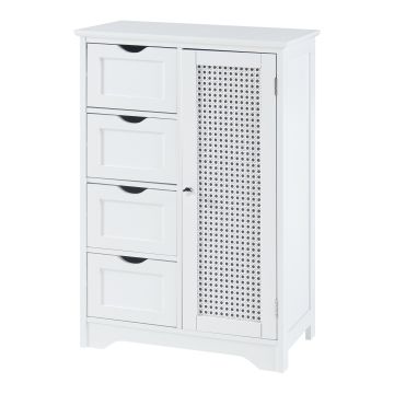 Armoire basse de salle de bain Karlsøy avec 1 porte et 4 tiroirs MDF PVC 80 x 55 x 30 cm blanc [en.casa]