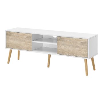 Meuble TV Eskilstuna 120 x 30 x 47 cm Blanc Effet Chêne [en.casa]