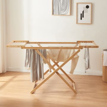 Étendoir à linge Fakala bambou 154 x 59 x 82 cm naturel blanc [en.casa]