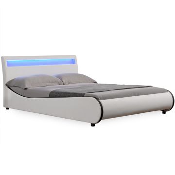 Corium Lit double capitonné Valencia à LED (140 / 160 / 180 x200cm)(7 Couleurs) cuir synthétique avec sommier à lattes  Corium