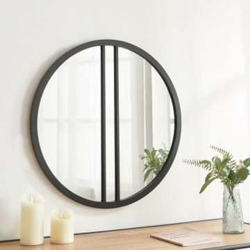 Miroir mural Suomussalmi MDF diamètre 60 cm noir [en.casa]