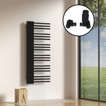 Radiateur sèche-serviettes avec kit de raccordement 80 mm Kviteseid 120 x 50 cm noir [neu.haus]