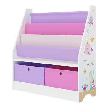 Étagère d'enfant Neda à 3 compartiments avec 2 boîtes 74 x 71 x 23 cm à motif océan [en.casa]