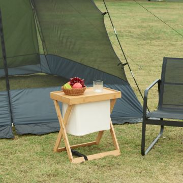 Table de pique-nique Hattfjelldal bambou polyester 53 x 48 x 32 cm naturel crème noir [en.casa]