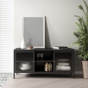 Meuble TV Säkylä acier verre 55 x 118 x 40 cm noir [en.casa]