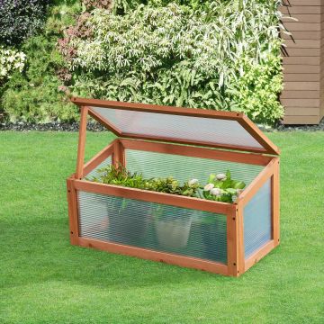 Châssis de jardin Laarbeek toiture relevable en appentis en polycarbonate et pin 60 x 30 x 23-30 cm [casa.pro]