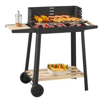 Chariot de barbecue au charbon de bois Ari 78 x 86 x 30 cm noir naturel casa.pro