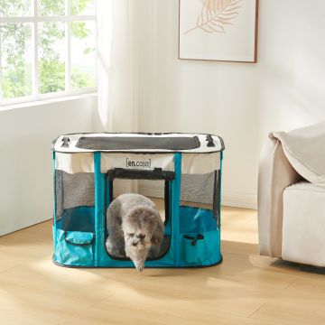 Parc pour chiens Mörbylånga pliable bleu beige [en.casa]