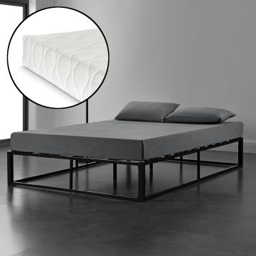 Cadre de lit Kreta avec Matelas en Métal Plusieurs tailles Noir [en.casa]