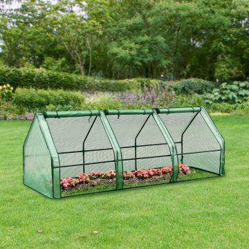 Châssis de jardin Höflein à 3 fenêtres en acier et polyéthylène 240 x 90 x 90 cm vert [en.casa]