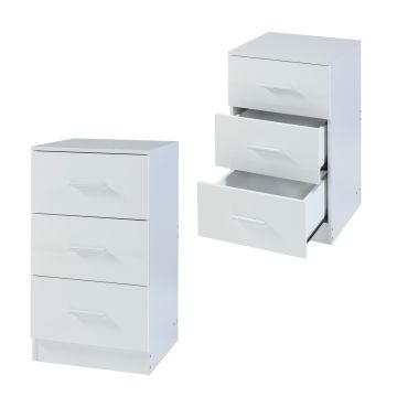 Set de 2 tables de chevet Aurdal avec 3 tiroirs panneau de particules 66 x 37 x 35 cm blanc brillant [en.casa]