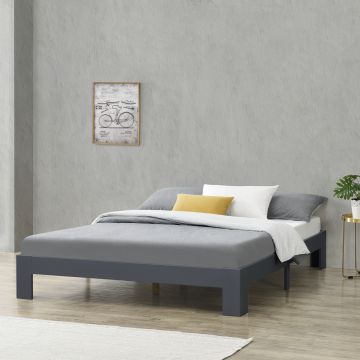 Cadre de Lit Double Raisio en Pin 140 x 200 cm Gris Foncé [en.casa]