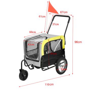 Remorque Vélo pour Chien Capacité 20 kg 143 x 67 x 96 cm Jaune Gris Noir [pro.tec]