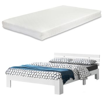 Cadre de Lit Double Nivala à Matelas à Mousse à Froid Pin 140 x 200 cm Blanc [en.casa]