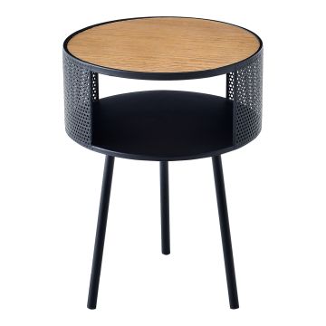 Table d'appoint Bjørnsund avec espace de stockage intérieur noir effet bois [en.casa]