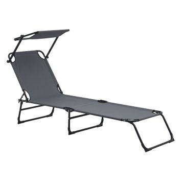 [casa.pro] Transats [2er Set] pliable 190cm gris foncé avec toiture pare-soleil de relax acier