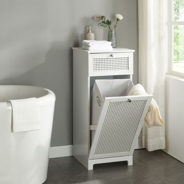 Meuble à linge Karlsøy MDF PVC effet rotin 90 x 38 x 40 cm blanc [en.casa]