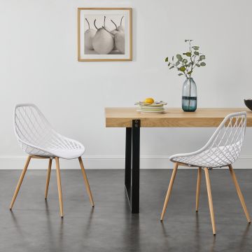 Set de 2 Chaises Warschau Plastique Blanc Effet Hêtre [en.casa]