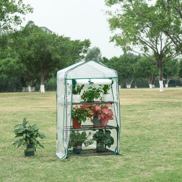 Serre de jardin Chaam à 3 niveaux 125 x 69 x 49 cm blanc [en.casa]