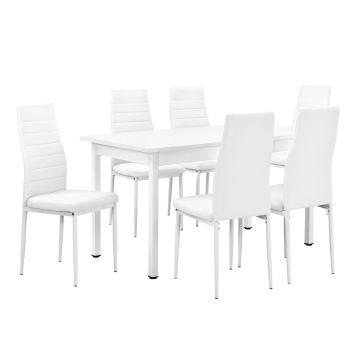 Table à manger blanc 140 x 60 x 75 cm avec 6 chaises blanc [en.casa]