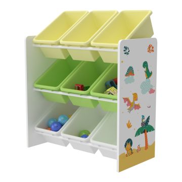 Étagère de rangement Muxía pour enfant avec 9 bacs ouverts blanc / vert / jaune [en.casa]