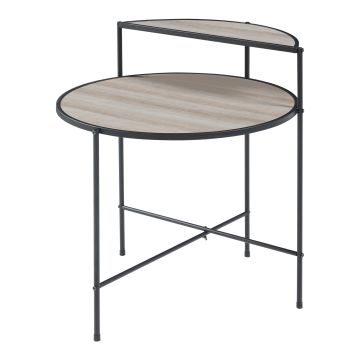 Table d'appoint ronde Fyresdal avec étagère métal MDF 68 x 62 cm noir effet chêne [en.casa]